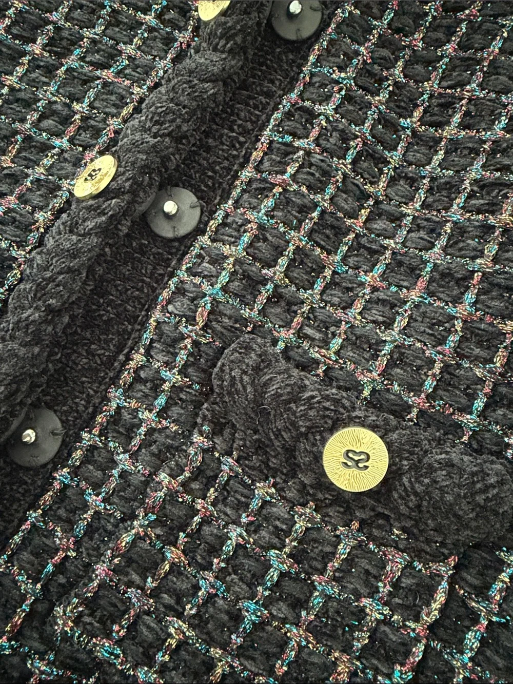 Sandro Black Tweed Jacket with Multicolor Threading